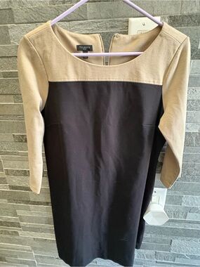 Talbots Black and Tan Long-Sleeve Colorblock Shift Dress